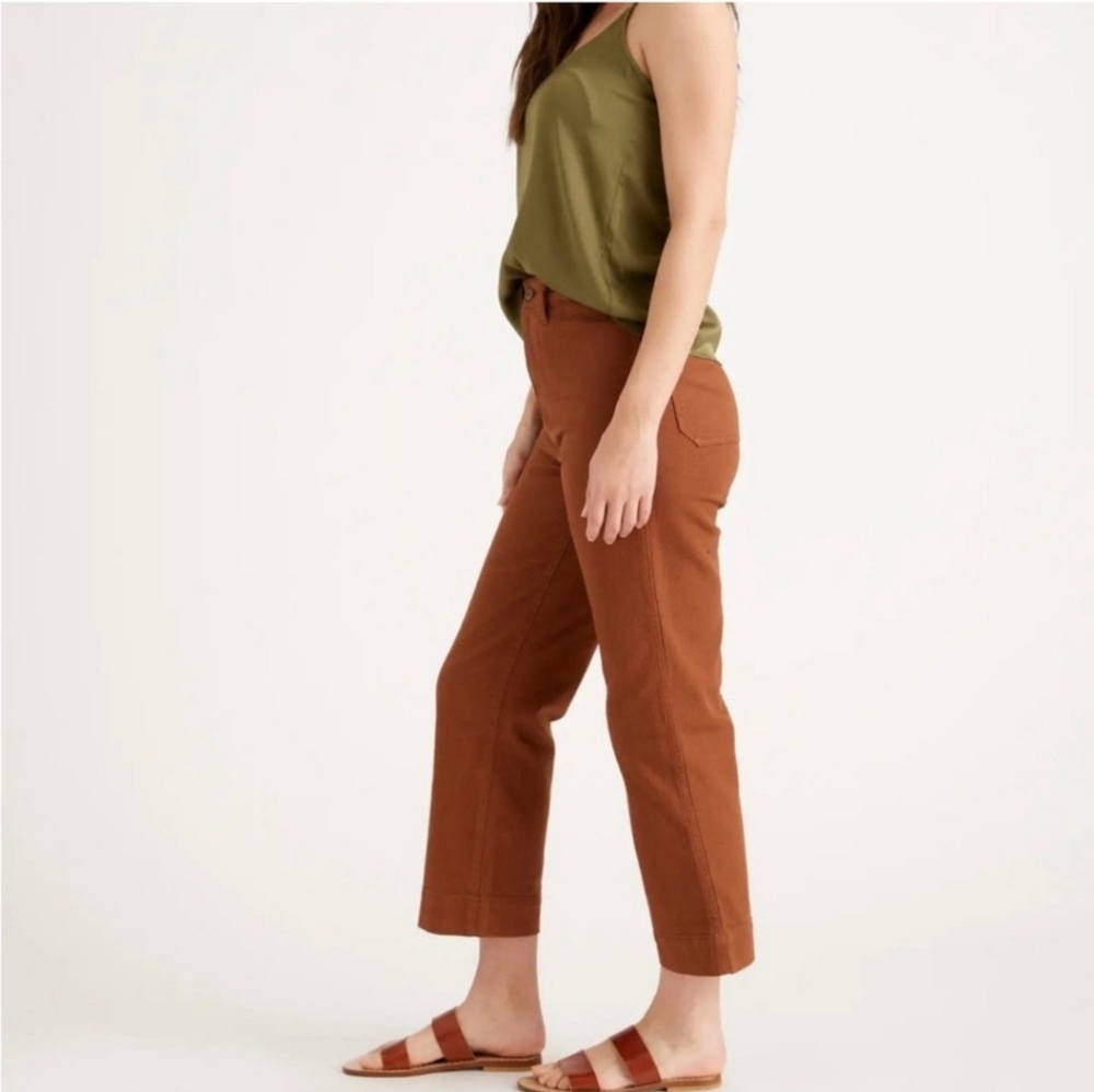 Quince Women Organic Stretch Cotton Twill Straight Leg Cropped Pants Jean Brown - Picture 4 of 8